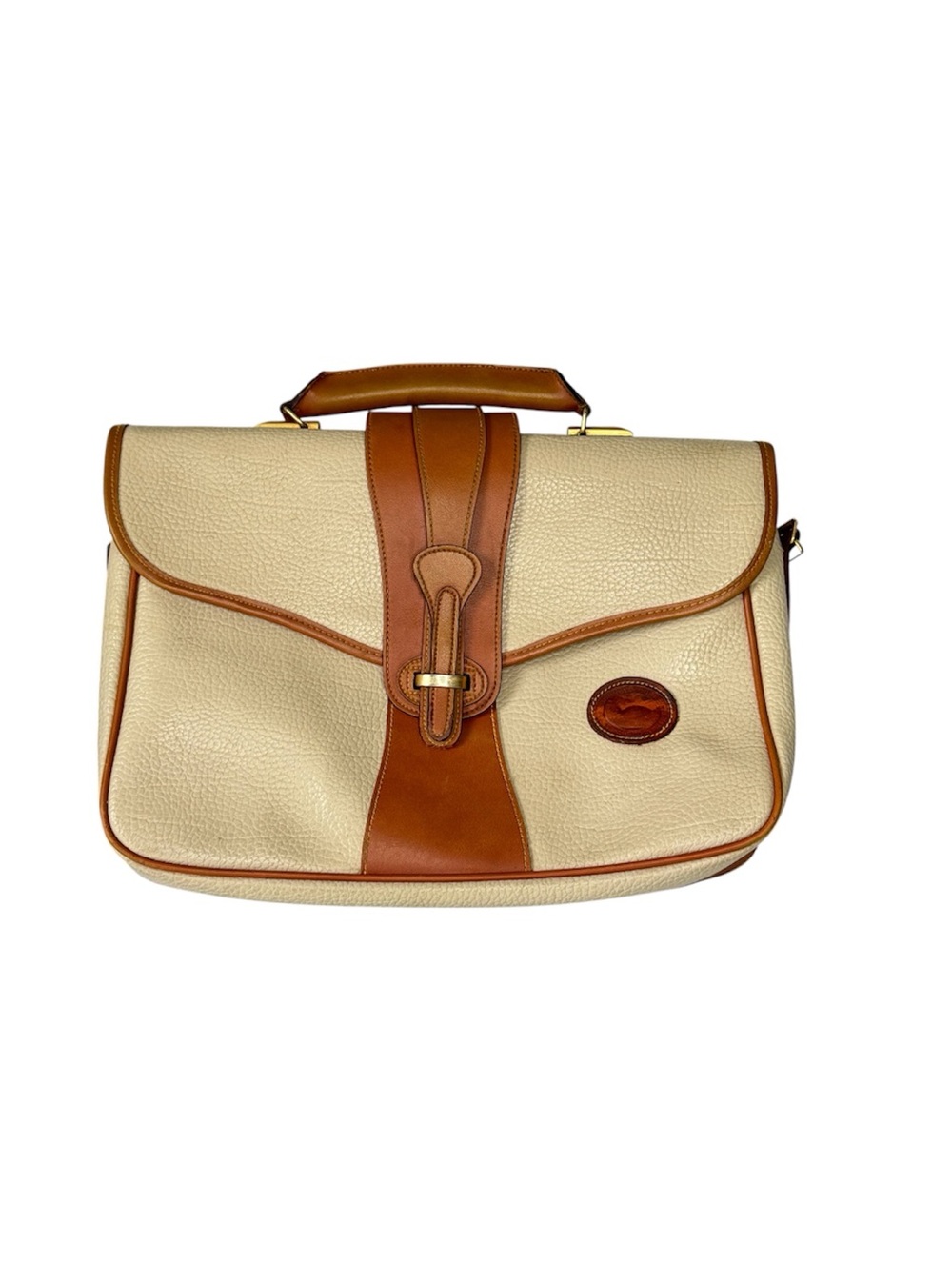 Vintage Dooney & Bourke Large Ivory Pebbled Leather Messenger Bag